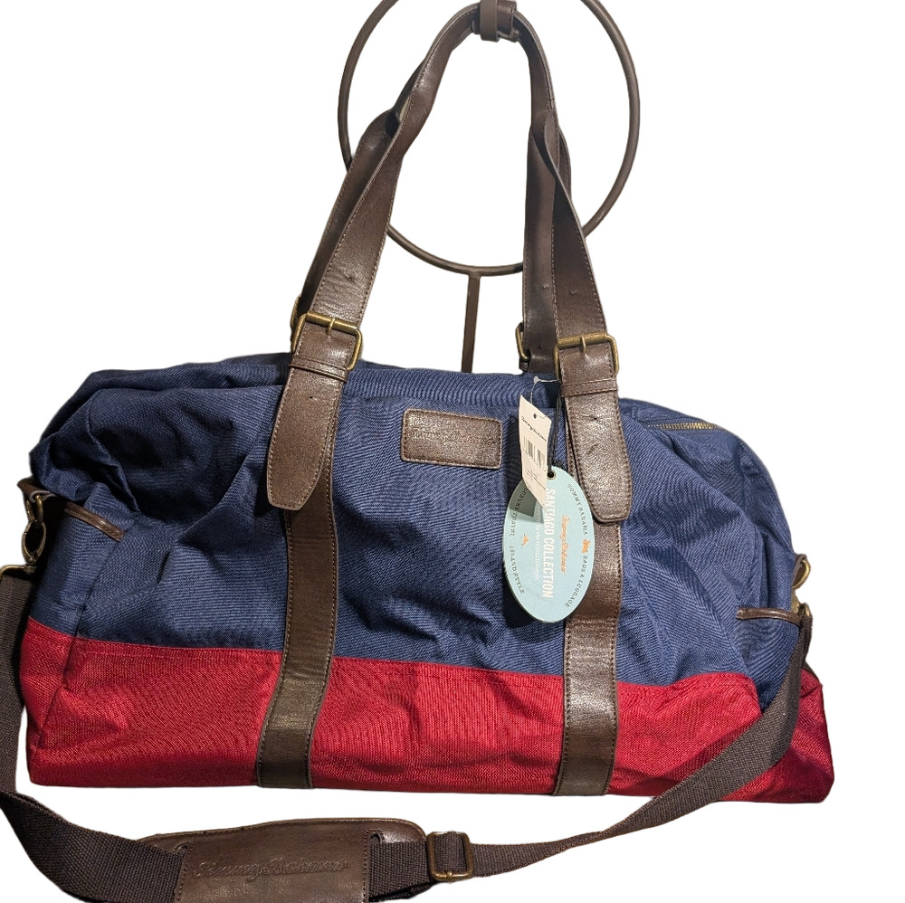 Tommy Bahama Blue and Red Duffel Bag BRAND NEW.      MSRP $260.    NEVER USED